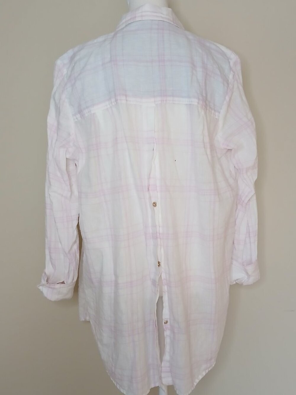 Free People No Limits 100% Linen Plaid Oversized Button Down Top Size Medium - Picture 5 of 10
